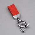 Elegant red suede leather keychain with horseshoe metal ring and round keyrings for business - Short Style / Red/Silver
