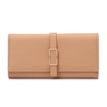 Minimalist beige long wallet for women with PU leather texture and metal buckle closure - Yellow