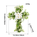 Ghirlanda pasquale a croce con gigli bianchi e foglie, misura 50x38 cm, peso 224g - Ghirlanda di fiori artificiali a croce