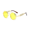 Steampunk round sunglasses with gold metal frame and vibrant yellow lenses for a retro look - Gold Frame Yellow Lenses