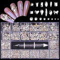21-grid nail art rhinestone set with silver crystals and professional picker tool - White Diamonds Set (480PCS)