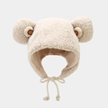Cappello da aviatore con orecchie da orso in peluche bianco crema con paraorecchie e lacci - Beige