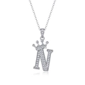 Elegant 925 silver necklace with crown letter N pendant encrusted with moissanite stones - Letter N