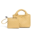 Mini geflochtenes Leder-Taschen-Set mit passender Reißverschlusstasche in Cremegelb - Gelb