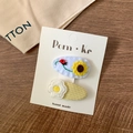 Handmade embroidered hair clips set with sunflower, daisy, and ladybug designs - Embroidered Sunflower Style / 2 Pcs/Set / Sunflower And Flower