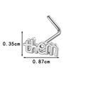 Silver L-shaped nose stud with 'them' text design measuring 0.35cm by 0.87cm size - them(0187-1#) / Silver