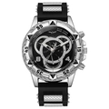 Men's fashion quartz watch with silver metal case, black dial and silicone strap - Black Strap Silver Case Black Face