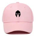 Pink cotton baseball cap featuring a black embroidered Spartan helmet logo for outdoor sport - Adjustable / Pink