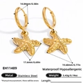 Golden starfish pendant hoop earrings made of high-quality waterproof stainless steel - EH11489-Starfish 2