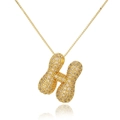 Macro shot of 18k gold plated letter H pendant encrusted with champagne cubic zirconia - Letter H (D1079-H)