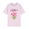 Pink Mother's Day T-shirt with Happy Mother's Day typography and red tulip print - XS / Tulip Print / Pink