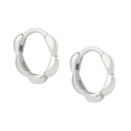 Polished S925 sterling silver hoop earrings with a floral wave design on white background - Silver Petal Huggie
