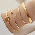 Three-piece set of gold-plated minimalist bracelets featuring open cuff and twisted designs - HS1159-7 (Gold 3-Piece Bangle Set/Knot/Bead)