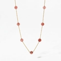 Gold Y-shaped necklace with seven strawberry quartz beads and rectangular links - Strawberry Crystal Style (KDD051)