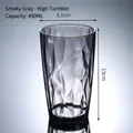 Smoky grey 490ml acrylic high cup with geometric diamond texture and stable mirror base - 490ml / Large / Starry Grey