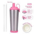 830ml Edelstahlbecher mit Keramikbeschichtung, silbernes Gehäuse, rosa Deckel, Strohhalm - 830ml / Silber Stil B