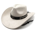 Close-up of ivory western cowboy hat with studded leather band and adjustable chin strap - M(56-58cm) / Beige