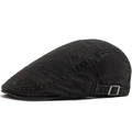 Gorra plana vintage de algodón negro lavado con hebilla de metal ajustable - Verde Militar