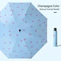 Three-fold manual reverse umbrella with pink tulip pattern on light blue background - Manual Reverse / Sky Blue Tulip
