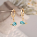Golden whale tail drop earrings with blue crystal and zircon stones for women - Whale Style (1# Whale)
