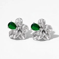Silberne Blumenohrstecker mit grünen Zirkon-Blütenblättern und gebürstetem Metall - Silber mit Grünem Zirkon (PDE2142)