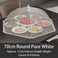 White 70cm foldable mesh food cover tent with lace trim for 8-9 plates on dining table - Round 70cm / Pure White Mesh