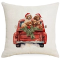 Housse de coussin de Noël carrée avec chiots Golden Retriever dans un vieux camion rouge - Style de Chien de Camion 9 / 45*45cm Lin simple face