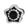 Star-shaped bead charm with black inlay and silver-toned textured edges for DIY bracelets - Silver Black Heart Flower