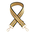 Close-up of adjustable woven purse strap with gold metallic thread and lobster clasps - Yellow
