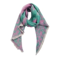 Detail of green and pink leopard print scarf with soft texture and fringe tassels - Leopard Pink Green