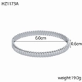 Silver stainless steel open bangle HZ1173A with textured wavy pattern and 6.0cm diameter - Inner Diameter 6.0cm Width 0.6cm / Silver (Ribbed)