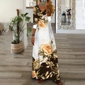 Women's V-neck maxi dress with vintage yellow rose print and contrast paneling - S / Yellow