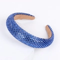 Baroque style wide blue sponge headband with sparkling rectangular rhinestones for women - Blue
