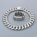 Set collana a catena cubana e anello coordinato in acciaio inossidabile lucido da uomo - Bracciale 20CM / Acciaio Liscio