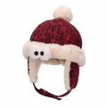 Chapeau d'hiver pour bambins avec imprimé léopard rouge, protège-oreilles et yeux BD - 50cm (Recommandé 1-2 Ans) / Style Décoration Gros Yeux 3D / Rouge Foncé