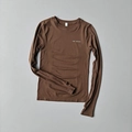Slim fit brown yoga long sleeve t-shirt with thumb holes and white chest logo - S / Dark Coffee