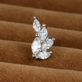 Macro shot of silver stainless steel leaf stud earrings with marquise-cut zircons - Y20411-15 Silver 0.8mm