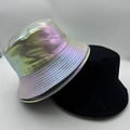 Close-up of holographic laser and black bucket hats showing material texture and stitching - Rainbow Glossy 2-Piece Set (8)