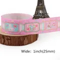 Pink 25mm 1 inch cartoon elephant and rabbit printed grosgrain ribbon for DIY bows - Pink Animal Strawberry Pattern (8)