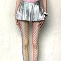 Rainbow gradient fishnet stockings with rhinestones and large mesh for Y2K street style - Plus Size (45-80kg) / Medium Mesh Rainbow Style