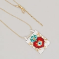 Bohemian style handmade beaded pendant necklace with gold chain and lobster clasp - Colorful Geometric-Metal Chain