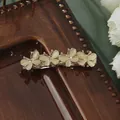 Golden spring hair clip with five yellow cat eye stone butterflies on wood tray - 6cm Opal Smart Butterfly Spring Clip