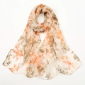 Écharpe élégante en mousseline beige avec imprimé floral orange et marron pour femmes - 160*50CM / XQ490-3# Blanc Cassé
