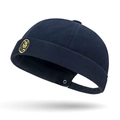 Berretto docker blu navy con ricamo Wu giallo e fibbia metallica regolabile stile vintage - Regolabile / Blu navy