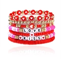 Pink and red beaded bracelet set with LOVE and KISS acrylic letter beads and heart charms - Red Gold LOVE/KISS Set
