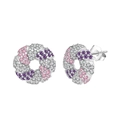 S925 sterling silver hoop earrings featuring colorful cubic zirconia and twisted rope design - Multicolor Zirconia Twisted Hoop Studs / Silver Spiral