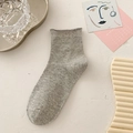 Light grey cotton knit socks with a stylish rolled edge and soft minimalist texture - One Size / Light Gray