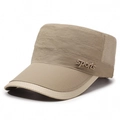 Quick-dry khaki flat top army cap with breathable mesh and sports embroidery - Adjustable / Khaki