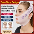 Pink elastic V-line lifting mask for face contouring and skin firming treatment - Nylon High Elastic Fabric / V-Face Mask / Light Pink Fan Flower