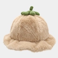 Detail of plush khaki pumpkin hat showing soft faux fur texture and green seedling top - M (56-58cm) / Khaki
